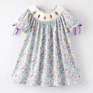 Boutique Peter Rabbit Easter Bunny Girls Smocked Embroidered Floral Dress